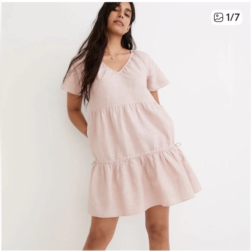 Madewell Linen Blend Lorelei Mini Dress Side Tie Dusty Pink